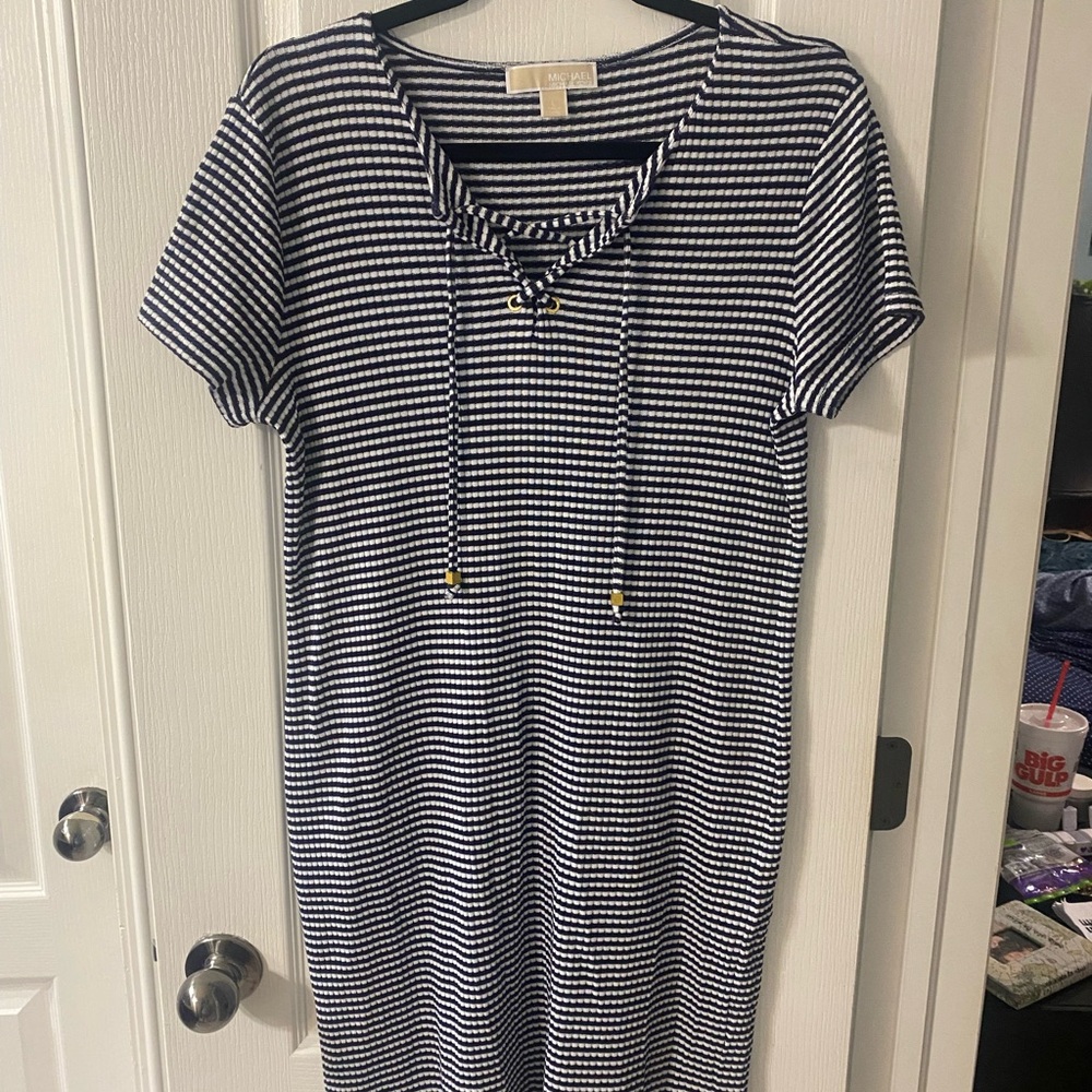 Michael Kors Black and White Striped Dress